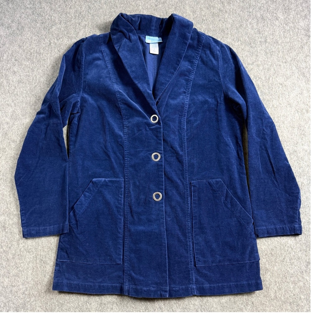 Koret Women Blue Corduroy Blazer Jacket Shawl Collar Size 12 Longline Pockets